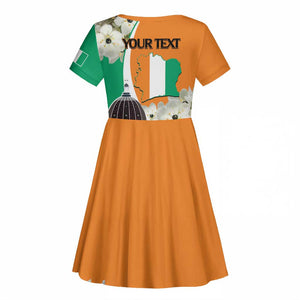 Personalized Ivory Coast Independence Day Kid Short Sleeve Dress Ornithogalum Arabicum Happy 64 Years Anniversary