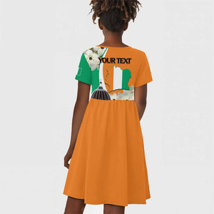 Personalized Ivory Coast Independence Day Kid Short Sleeve Dress Ornithogalum Arabicum Happy 64 Years Anniversary