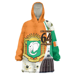 Personalized Ivory Coast Independence Day KId Wearable Blanket Hoodie Ornithogalum Arabicum Happy 64 Years Anniversary