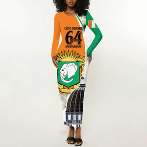 Personalized Ivory Coast Independence Day Long Sleeve Bodycon Dress Ornithogalum Arabicum Happy 64 Years Anniversary