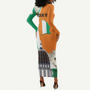 Personalized Ivory Coast Independence Day Long Sleeve Bodycon Dress Ornithogalum Arabicum Happy 64 Years Anniversary