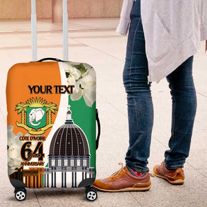 Personalized Ivory Coast Independence Day Luggage Cover Ornithogalum Arabicum Happy 64 Years Anniversary