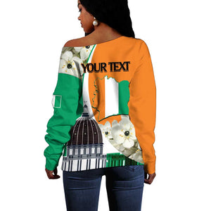 Personalized Ivory Coast Independence Day Off Shoulder Sweater Ornithogalum Arabicum Happy 64 Years Anniversary