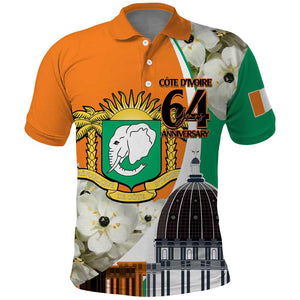 Personalized Ivory Coast Independence Day Polo Shirt Ornithogalum Arabicum Happy 64 Years Anniversary