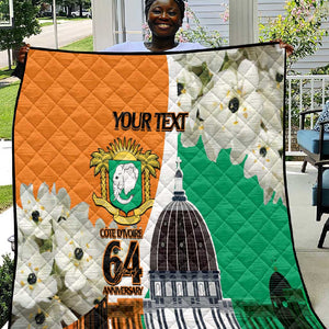 Personalized Ivory Coast Independence Day Quilt Ornithogalum Arabicum Happy 64 Years Anniversary