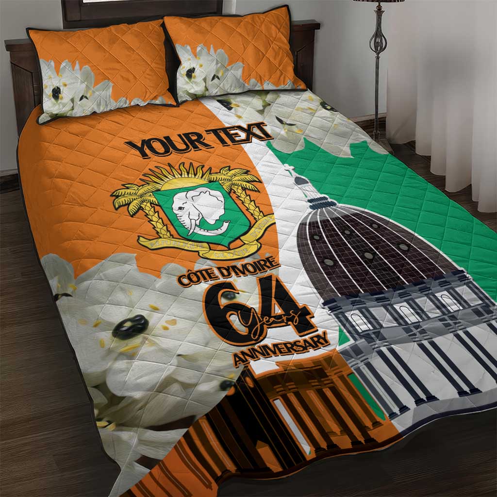 Personalized Ivory Coast Independence Day Quilt Bed Set Ornithogalum Arabicum Happy 64 Years Anniversary