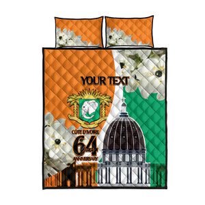 Personalized Ivory Coast Independence Day Quilt Bed Set Ornithogalum Arabicum Happy 64 Years Anniversary