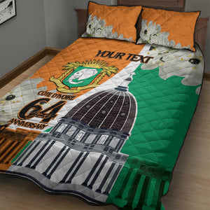 Personalized Ivory Coast Independence Day Quilt Bed Set Ornithogalum Arabicum Happy 64 Years Anniversary