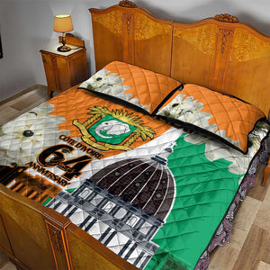 Personalized Ivory Coast Independence Day Quilt Bed Set Ornithogalum Arabicum Happy 64 Years Anniversary