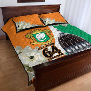 Personalized Ivory Coast Independence Day Quilt Bed Set Ornithogalum Arabicum Happy 64 Years Anniversary