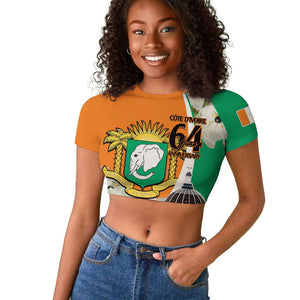 Personalized Ivory Coast Independence Day Raglan Cropped T shirt Ornithogalum Arabicum Happy 64 Years Anniversary