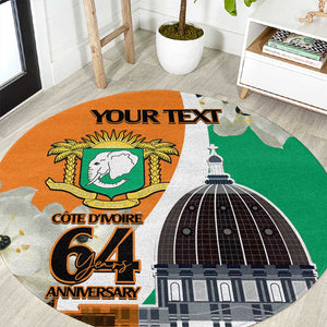 Personalized Ivory Coast Independence Day Round Carpet Ornithogalum Arabicum Happy 64 Years Anniversary