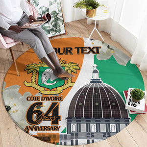 Personalized Ivory Coast Independence Day Round Carpet Ornithogalum Arabicum Happy 64 Years Anniversary