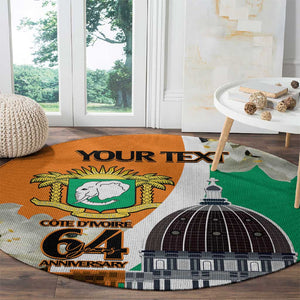 Personalized Ivory Coast Independence Day Round Carpet Ornithogalum Arabicum Happy 64 Years Anniversary