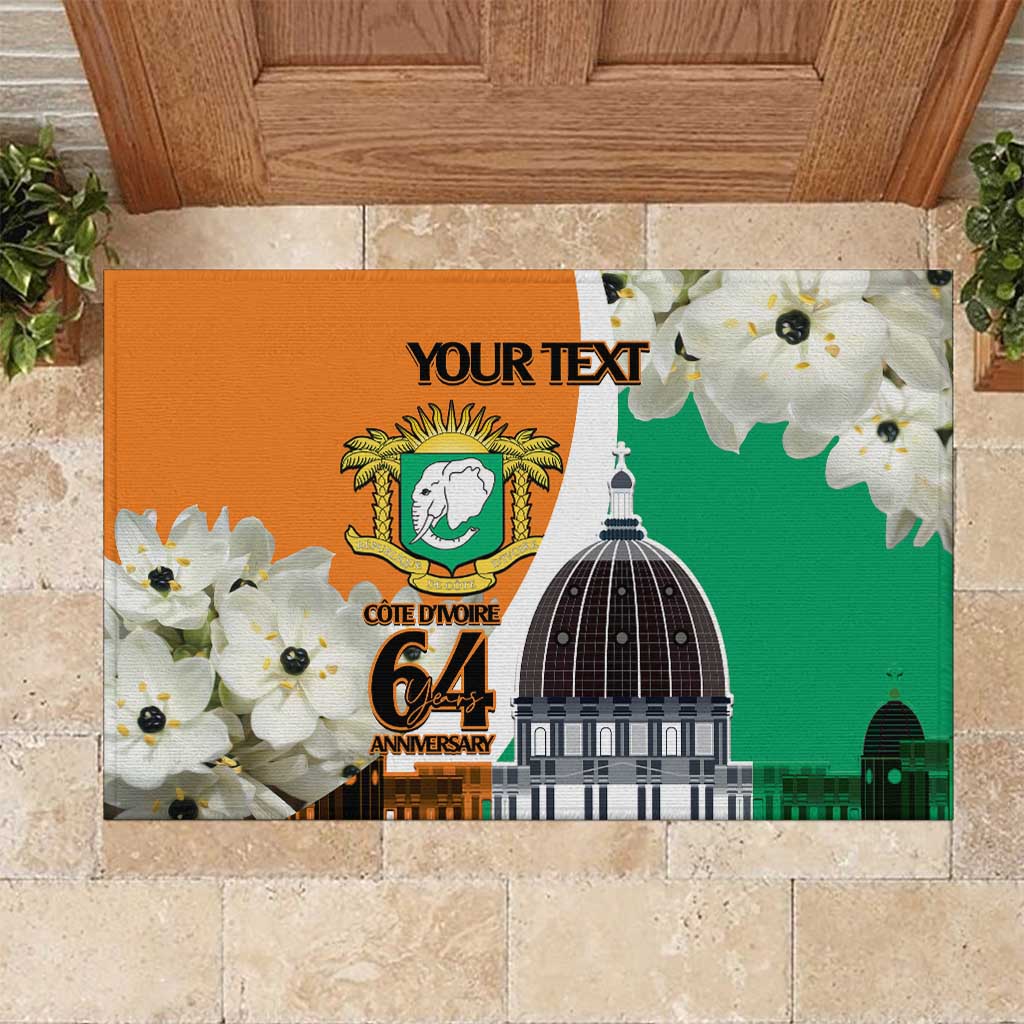 Personalized Ivory Coast Independence Day Rubber Doormat Ornithogalum Arabicum Happy 64 Years Anniversary