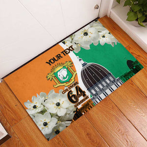 Personalized Ivory Coast Independence Day Rubber Doormat Ornithogalum Arabicum Happy 64 Years Anniversary