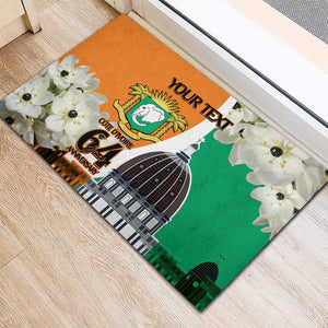 Personalized Ivory Coast Independence Day Rubber Doormat Ornithogalum Arabicum Happy 64 Years Anniversary