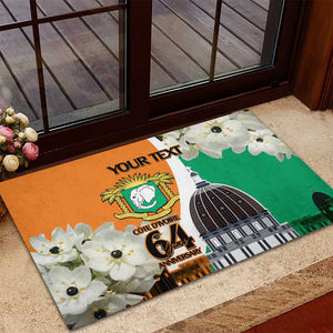 Personalized Ivory Coast Independence Day Rubber Doormat Ornithogalum Arabicum Happy 64 Years Anniversary