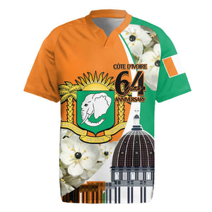 Personalized Ivory Coast Independence Day Rugby Jersey Ornithogalum Arabicum Happy 64 Years Anniversary