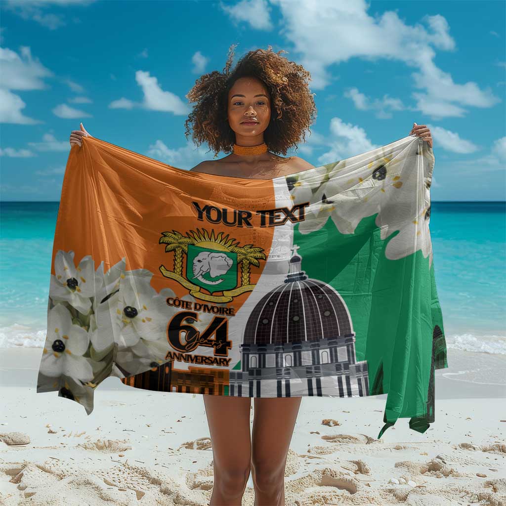 Personalized Ivory Coast Independence Day Sarong Ornithogalum Arabicum Happy 64 Years Anniversary