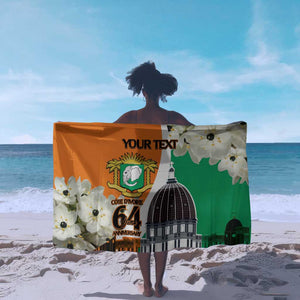 Personalized Ivory Coast Independence Day Sarong Ornithogalum Arabicum Happy 64 Years Anniversary