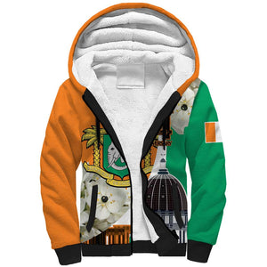 Personalized Ivory Coast Independence Day Sherpa Hoodie Ornithogalum Arabicum Happy 64 Years Anniversary