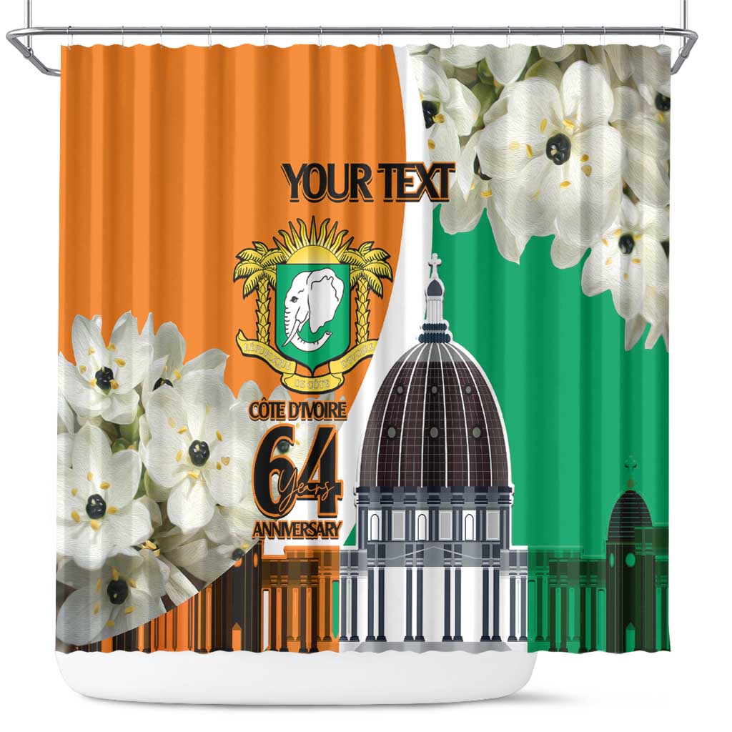 Personalized Ivory Coast Independence Day Shower Curtain Ornithogalum Arabicum Happy 64 Years Anniversary