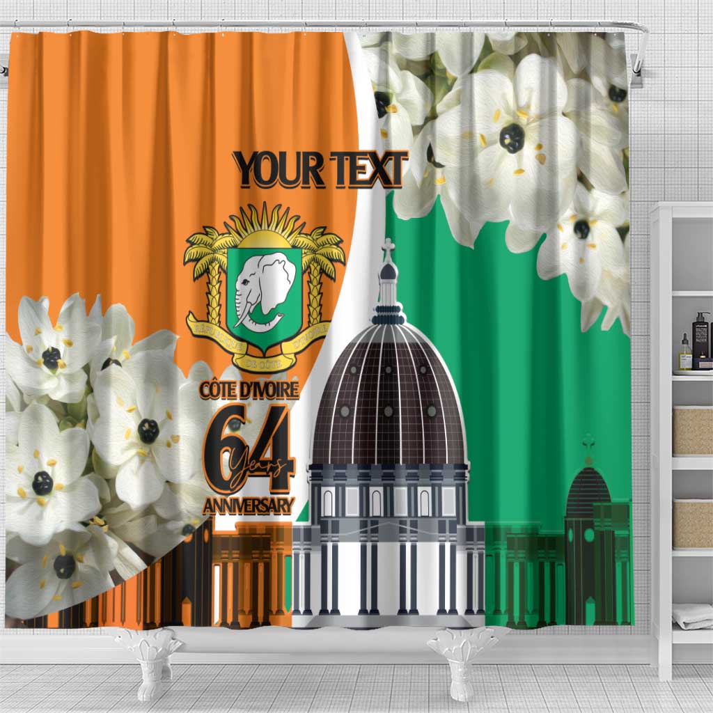 Personalized Ivory Coast Independence Day Shower Curtain Ornithogalum Arabicum Happy 64 Years Anniversary
