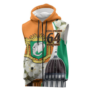 Personalized Ivory Coast Independence Day Sleeveless Zip Hoodie Ornithogalum Arabicum Happy 64 Years Anniversary - African Pride