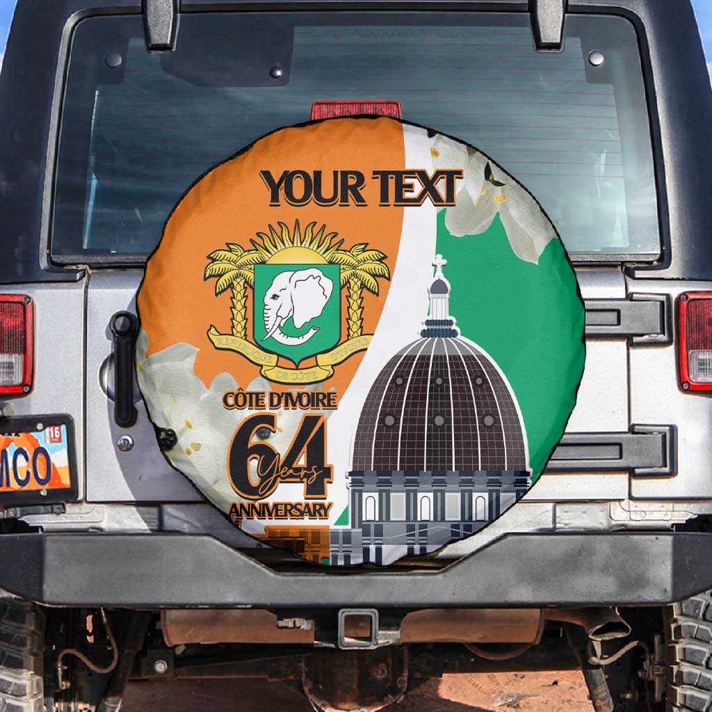 Personalized Ivory Coast Independence Day Spare Tire Cover Ornithogalum Arabicum Happy 64 Years Anniversary