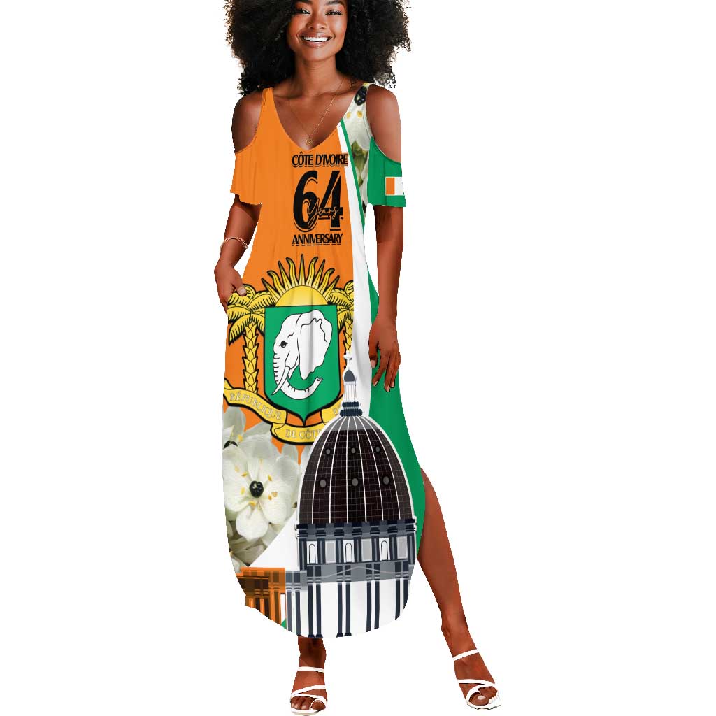 Personalized Ivory Coast Independence Day Summer Maxi Dress Ornithogalum Arabicum Happy 64 Years Anniversary