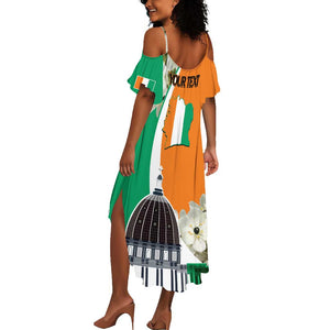 Personalized Ivory Coast Independence Day Summer Maxi Dress Ornithogalum Arabicum Happy 64 Years Anniversary