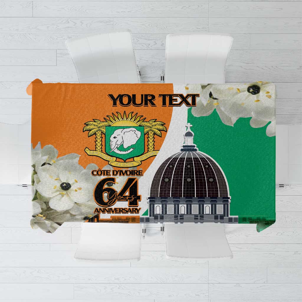 Personalized Ivory Coast Independence Day Tablecloth Ornithogalum Arabicum Happy 64 Years Anniversary