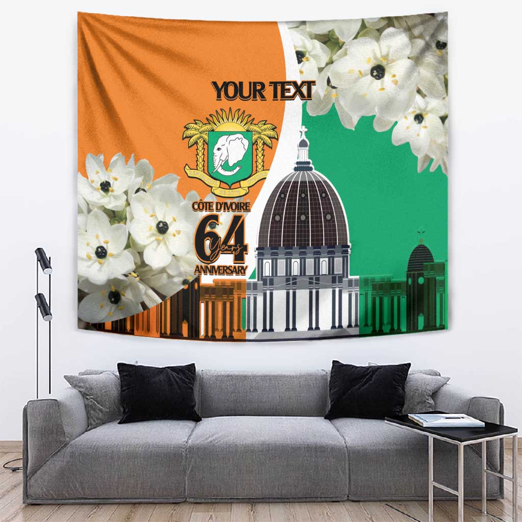 Personalized Ivory Coast Independence Day Tapestry Ornithogalum Arabicum Happy 64 Years Anniversary