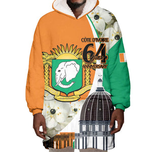 Personalized Ivory Coast Independence Day Wearable Blanket Hoodie Ornithogalum Arabicum Happy 64 Years Anniversary