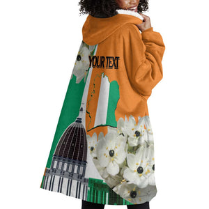 Personalized Ivory Coast Independence Day Wearable Blanket Hoodie Ornithogalum Arabicum Happy 64 Years Anniversary