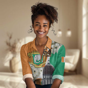 Personalized Ivory Coast Independence Day Women Casual Shirt Ornithogalum Arabicum Happy 64 Years Anniversary