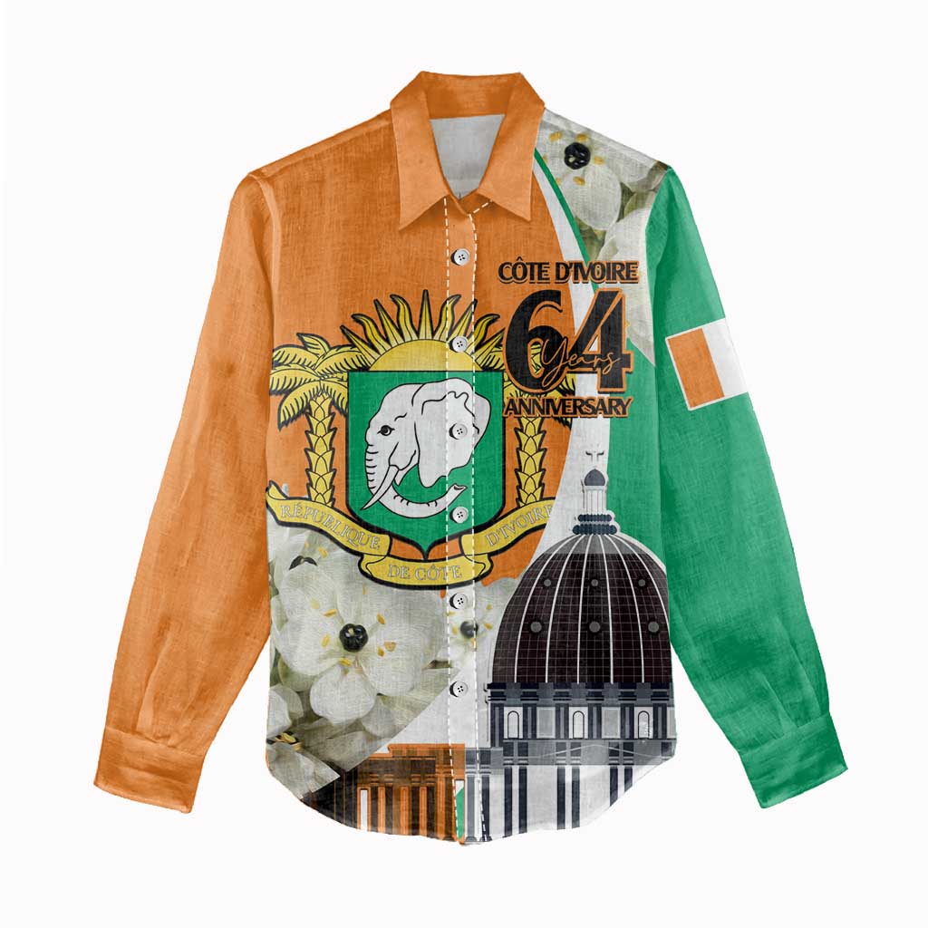 Personalized Ivory Coast Independence Day Women Casual Shirt Ornithogalum Arabicum Happy 64 Years Anniversary LT14