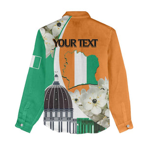 Personalized Ivory Coast Independence Day Women Casual Shirt Ornithogalum Arabicum Happy 64 Years Anniversary