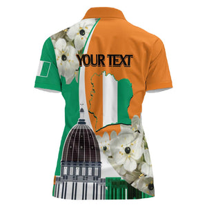 Personalized Ivory Coast Independence Day Women Polo Shirt Ornithogalum Arabicum Happy 64 Years Anniversary