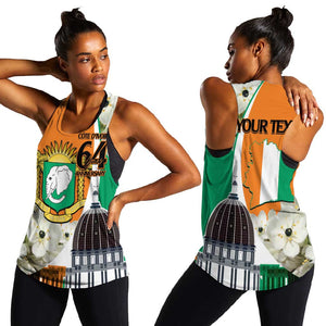 Personalized Ivory Coast Independence Day Women Racerback Tank Ornithogalum Arabicum Happy 64 Years Anniversary