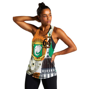 Personalized Ivory Coast Independence Day Women Racerback Tank Ornithogalum Arabicum Happy 64 Years Anniversary