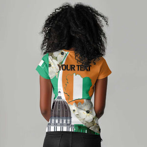 Personalized Ivory Coast Independence Day Women V-Neck T-Shirt Ornithogalum Arabicum Happy 64 Years Anniversary