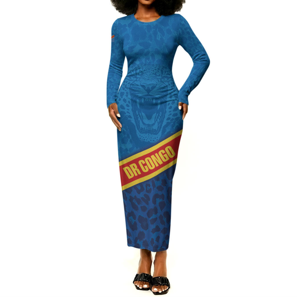 DR Congo Basketball Custom Long Sleeve Bodycon Dress 2026 Go Leopards