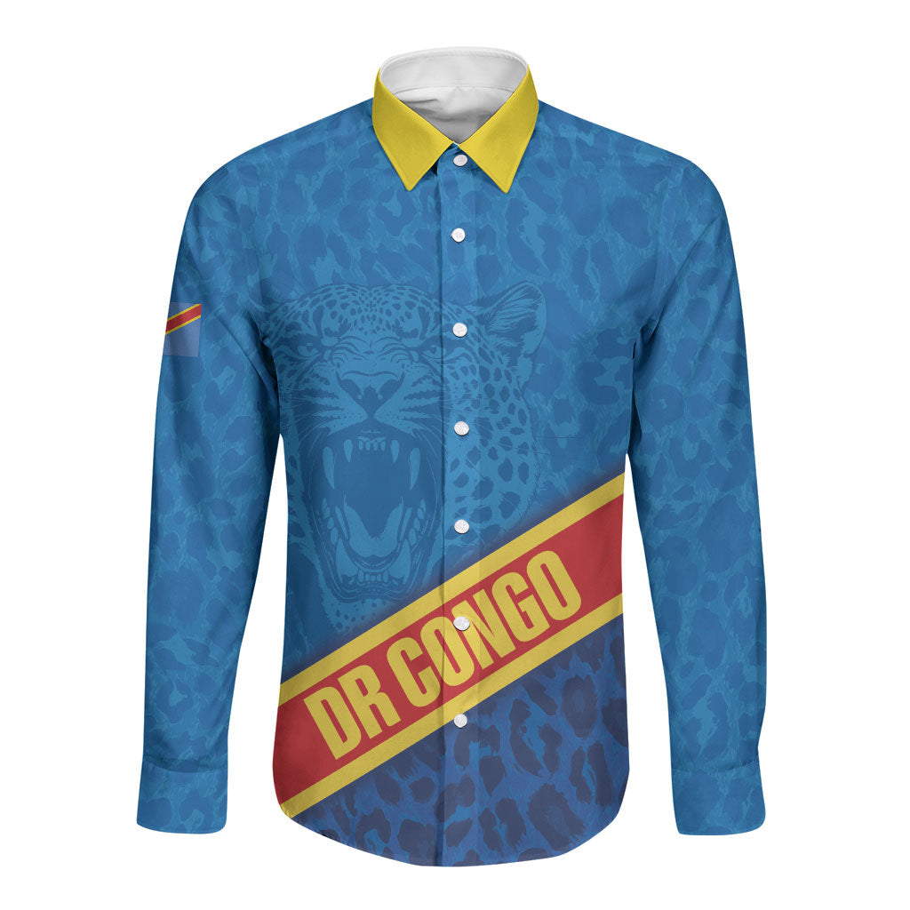 DR Congo Basketball Custom Long Sleeve Button Shirt 2026 Go Leopards