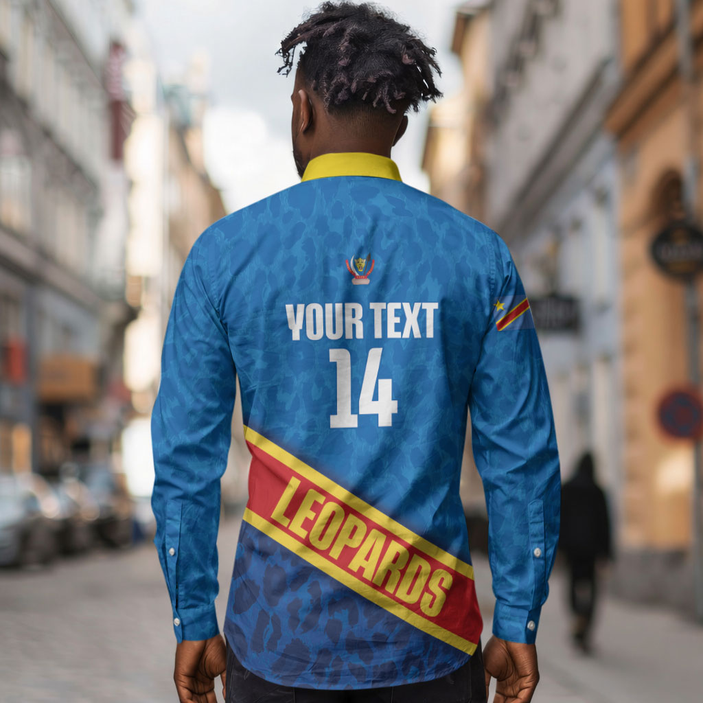 DR Congo Basketball Custom Long Sleeve Button Shirt 2026 Go Leopards