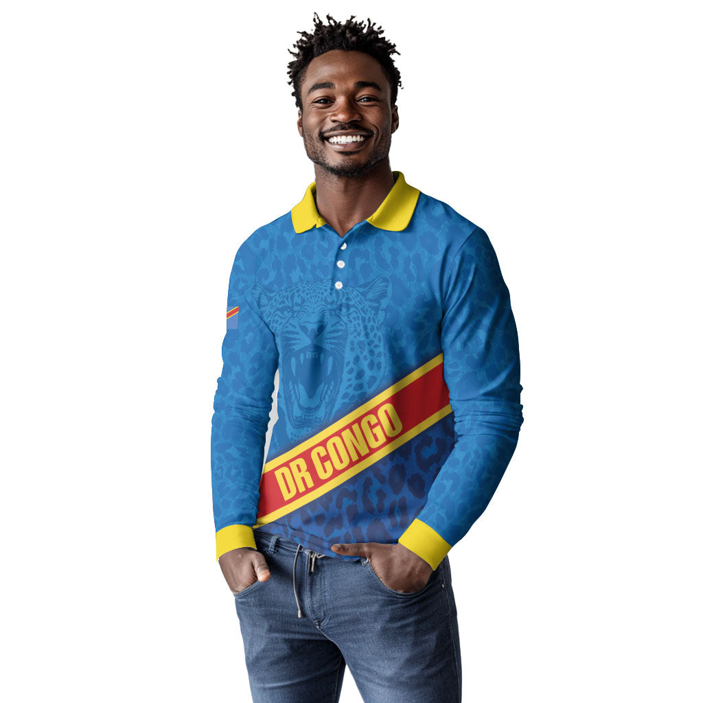 DR Congo Basketball Custom Long Sleeve Polo Shirt 2026 Go Leopards