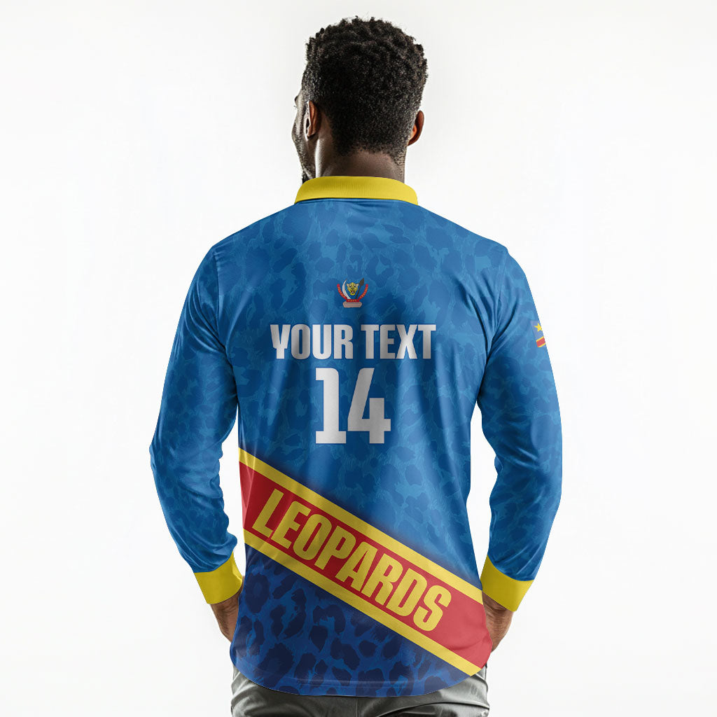 DR Congo Basketball Custom Long Sleeve Polo Shirt 2026 Go Leopards