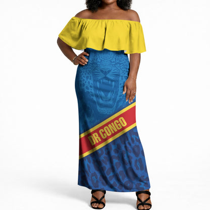 DR Congo Basketball Custom Off Shoulder Maxi Dress 2026 Go Leopards