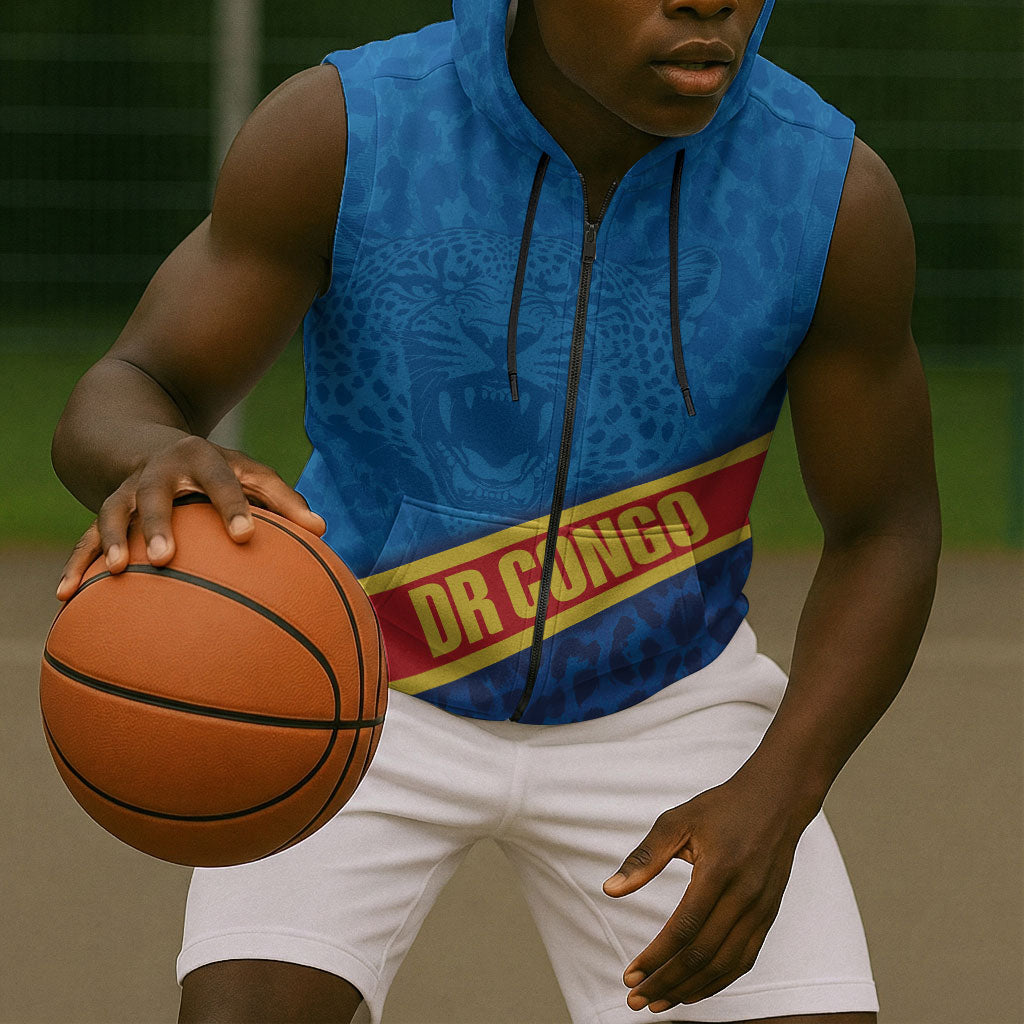 DR Congo Basketball Custom Sleeveless Zip Hoodie 2026 Go Leopards